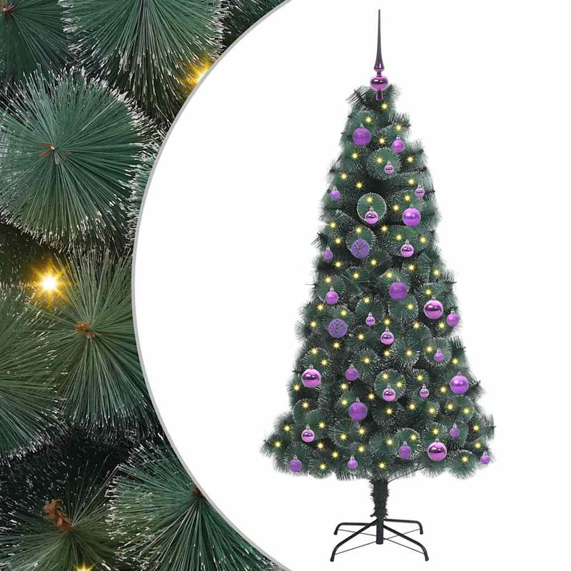 ギャラリービューアに画像をロードする, Vidaxl kunstmatig voorverlicht kerstboom met ballenset groen 150 cm