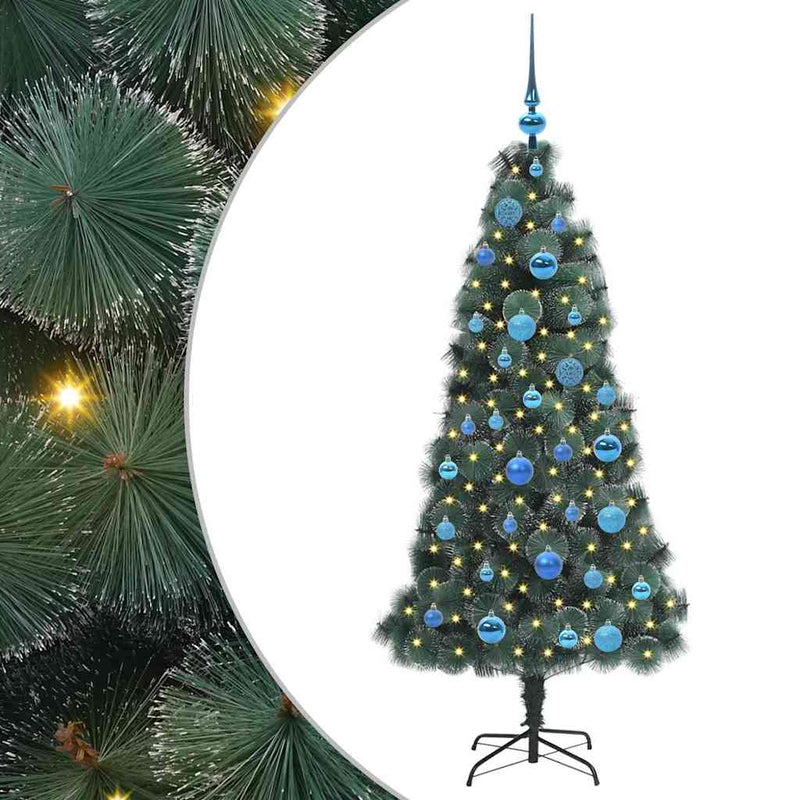 ギャラリービューアに画像をロードする, Vidaxl kunstkerstboom met verlichting en ballenset groen 150 cm pet