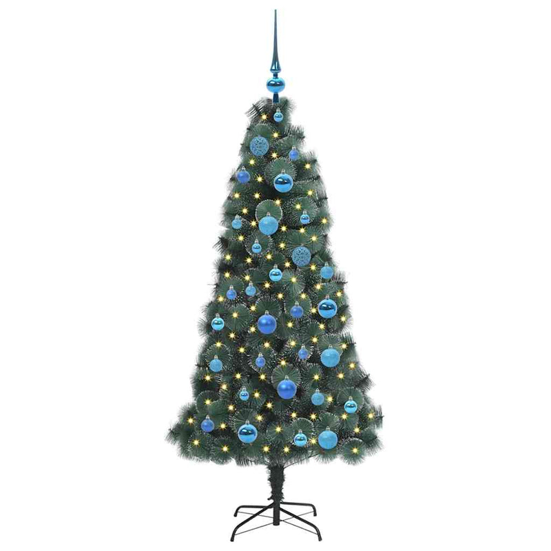 ギャラリービューアに画像をロードする, Vidaxl kunstkerstboom met verlichting en ballenset groen 150 cm pet