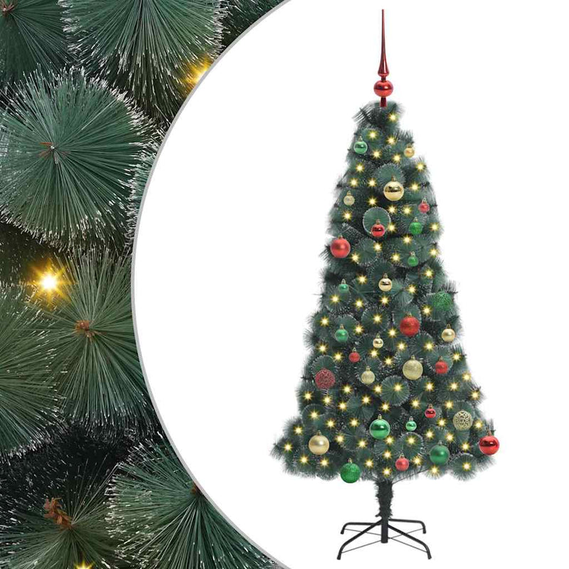 ギャラリービューアに画像をロードする, Vidaxl kunstmatige voorverlichte kerstboom met ballen set groen 150 cm