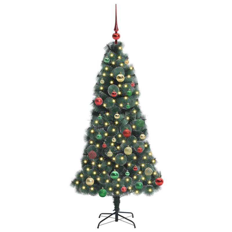 ギャラリービューアに画像をロードする, Vidaxl kunstmatige voorverlichte kerstboom met ballen set groen 150 cm