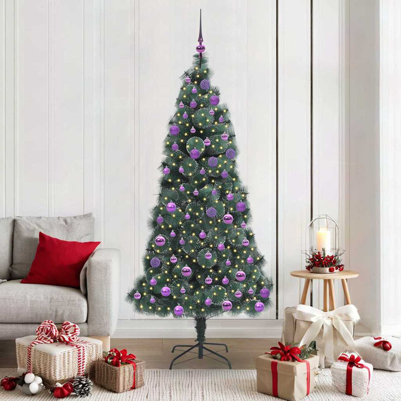 ギャラリービューアに画像をロードする, Vidaxl kunstmatige voorverlichte kerstboom met ballenset groen 180 cm
