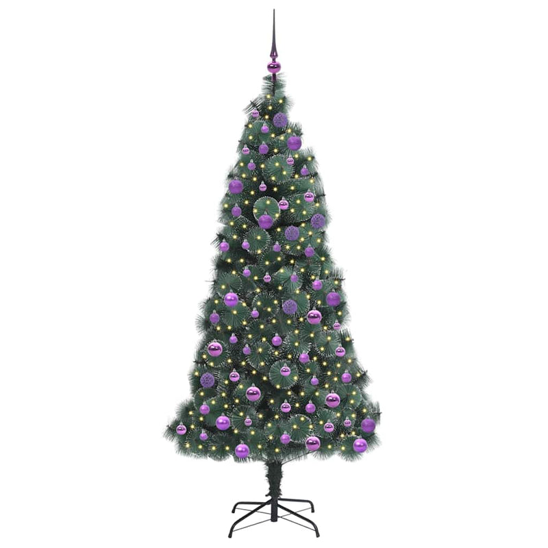 ギャラリービューアに画像をロードする, Vidaxl kunstmatige voorverlichte kerstboom met ballenset groen 180 cm