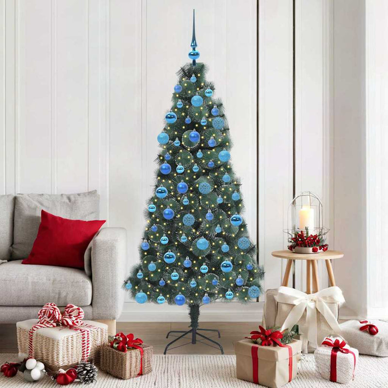 ギャラリービューアに画像をロードする, Vidaxl kunstmatige voorverlichte kerstboom met ballen set groen 180 cm