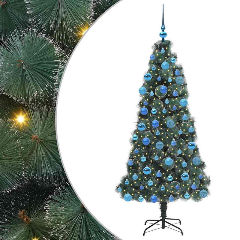 ギャラリービューアに画像をロードする, Vidaxl kunstmatige voorverlichte kerstboom met ballen set groen 180 cm