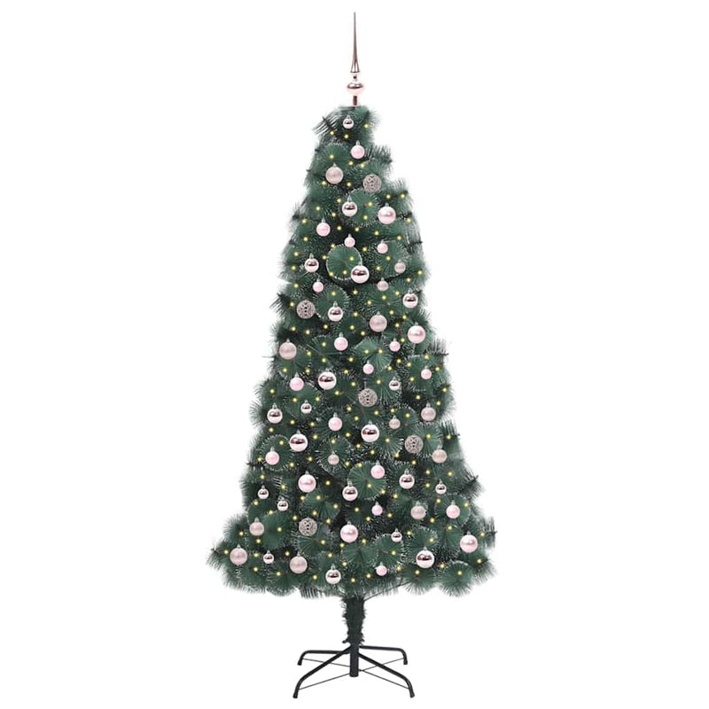 ギャラリービューアに画像をロードする, Vidaxl kunstmatige voorverlichte kerstboom met ballenset groen 210 cm