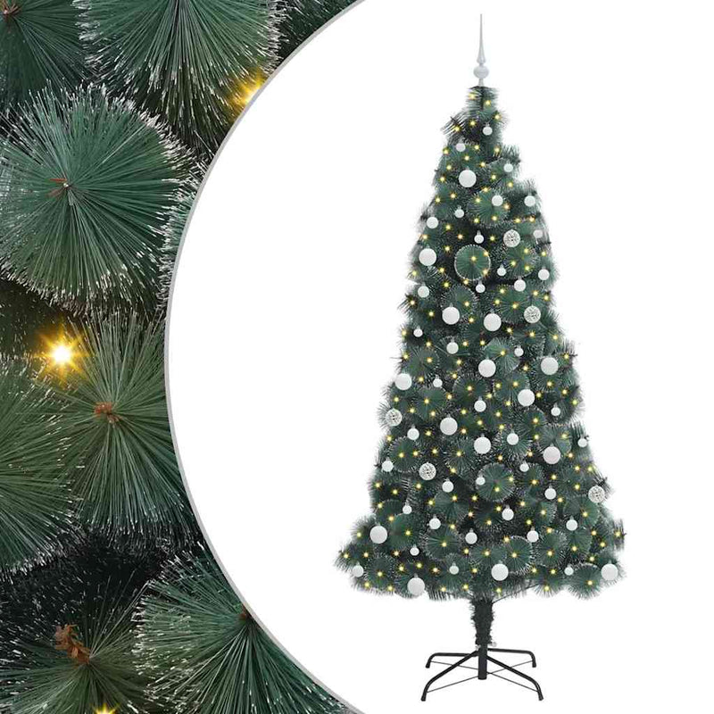ギャラリービューアに画像をロードする, Vidaxl kunstmatige voorverlichte kerstboom met ballenset groen 210 cm