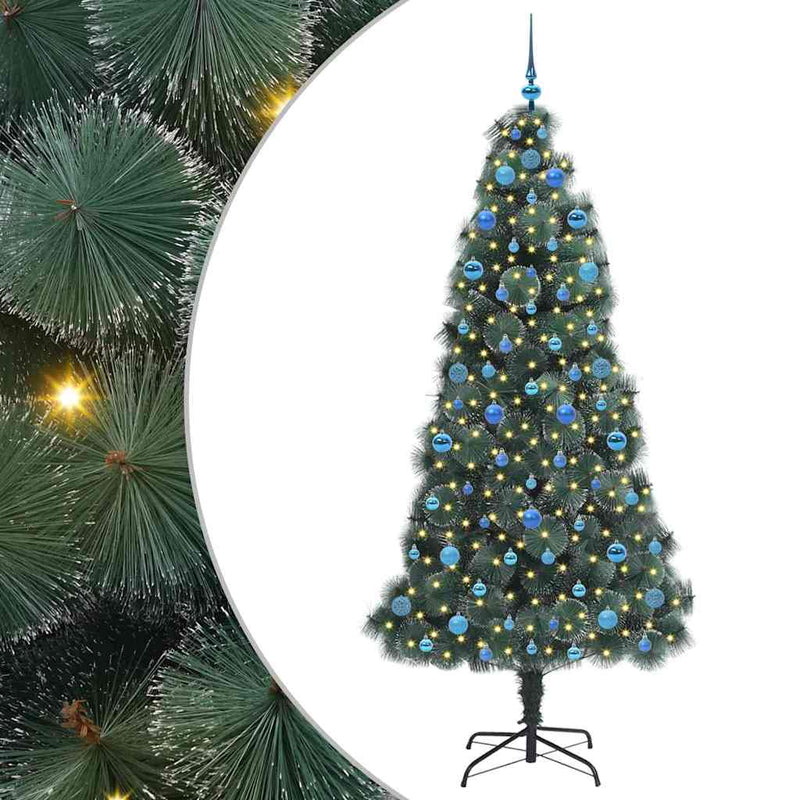 ギャラリービューアに画像をロードする, Vidaxl kunstmatige voorverlichte kerstboom met ballenset groen 210 cm