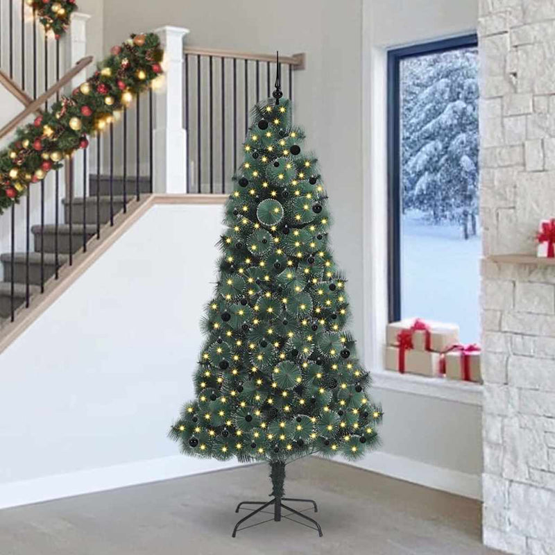 Afbeelding laden in galerijviewer, Vidaxl kunstmatige voorverlichte kerstboom met bolset groen 240 cm pet