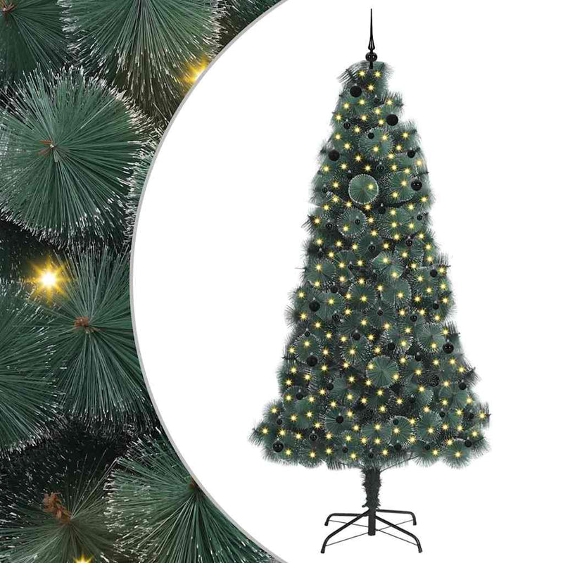 Afbeelding laden in galerijviewer, Vidaxl kunstmatige voorverlichte kerstboom met bolset groen 240 cm pet