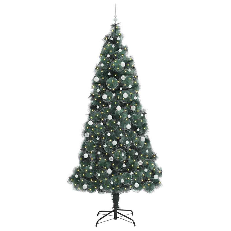 ギャラリービューアに画像をロードする, Vidaxl kunstkerstboom met voorverlichting en ballenset groen 240 cm