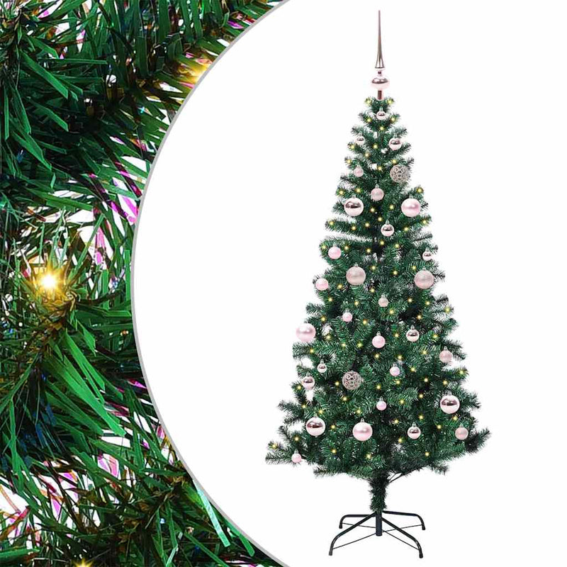 ギャラリービューアに画像をロードする, Vidaxl kunstmatig voorverlicht kerstboom groen 150 cm pvc en metaal