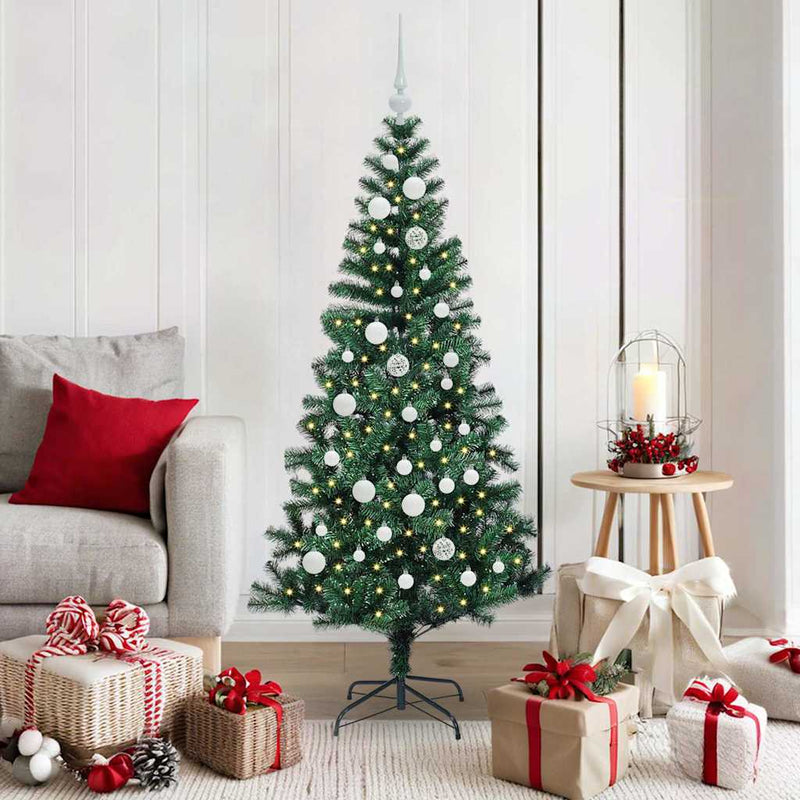 ギャラリービューアに画像をロードする, Vidaxl kunstmatig voorverlicht kerstboom groen 150 cm pvc en metaal