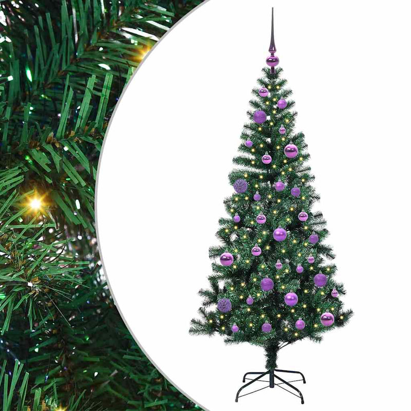 Chargez l'image dans la visionneuse de la galerie, Vidaxl kunstmatig voorverlicht kerstboom groen 150 cm pvc en metaal