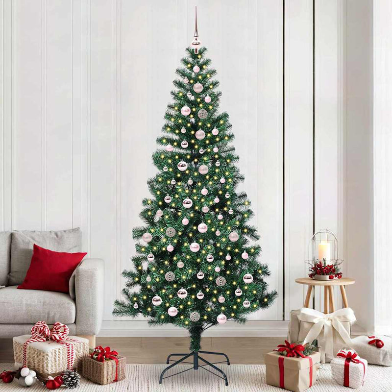 Chargez l'image dans la visionneuse de la galerie, Vidaxl kunstmatig voorverlicht kerstboom groen 240 cm pvc en metaal