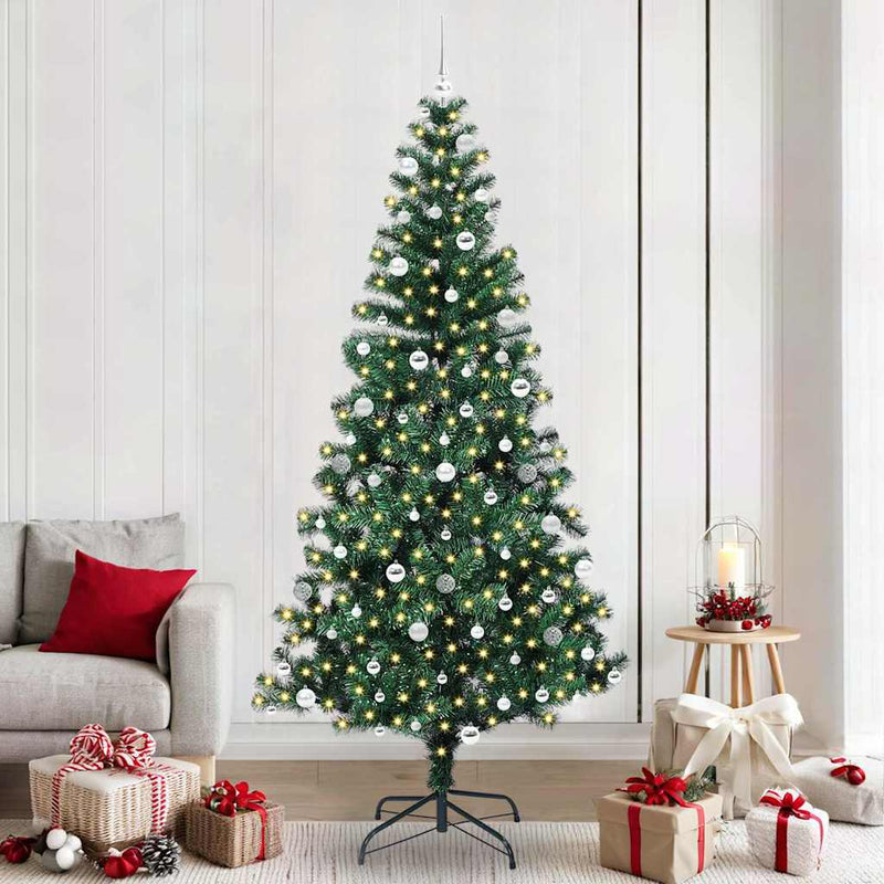Chargez l'image dans la visionneuse de la galerie, Vidaxl kunstmatig voorverlicht kerstboom groen 240 cm pvc en metaal