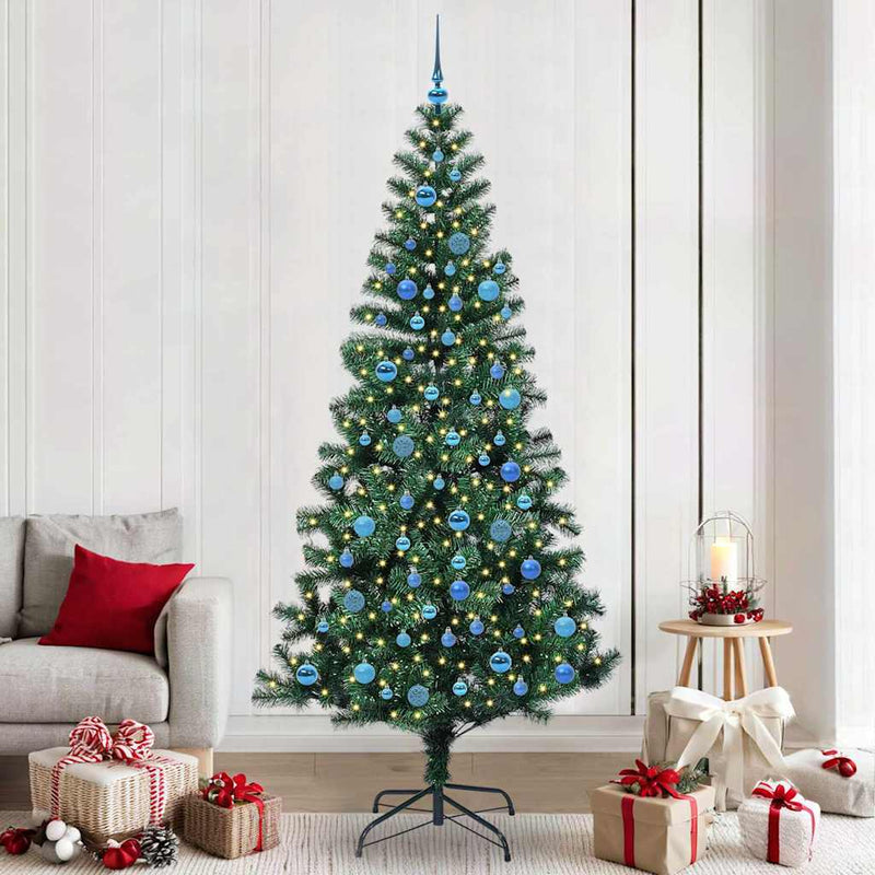 Chargez l'image dans la visionneuse de la galerie, Vidaxl kunstmatig voorverlicht kerstboom groen 240 cm pvc en metaal