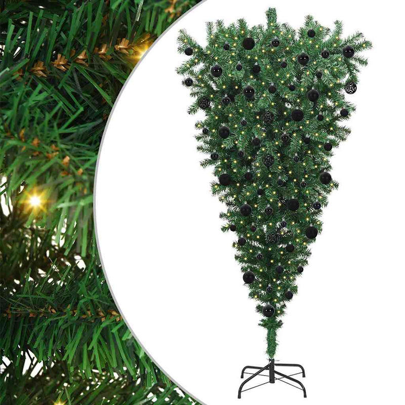 Afbeelding laden in galerijviewer, Vidaxl ondersteboven kunstkerstboom met ballenset groen 210 cm pvc