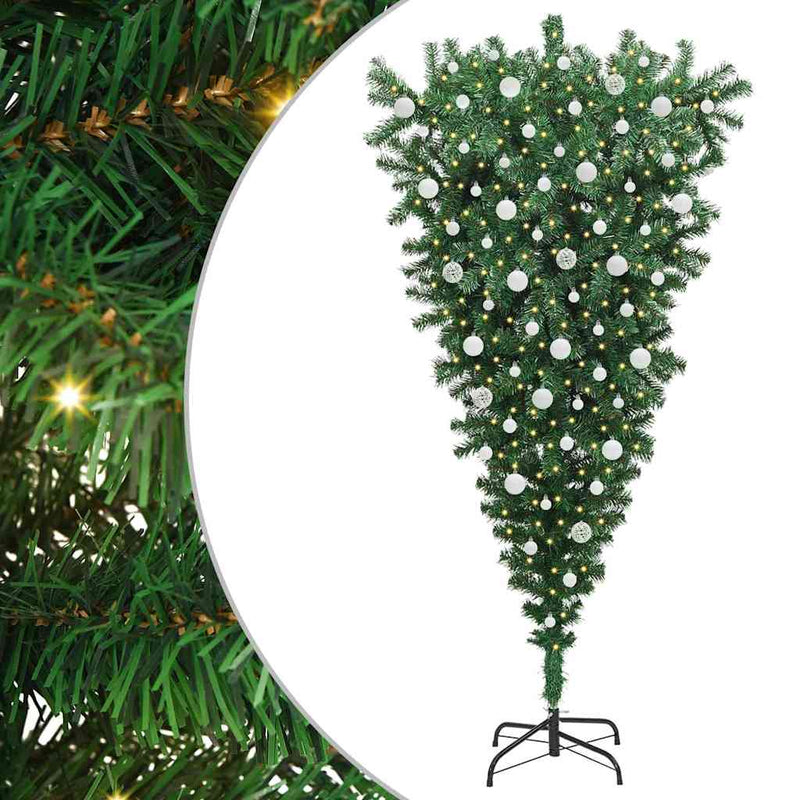 Afbeelding laden in galerijviewer, Vidaxl ondersteboven kunstkerstboom met verlichting en ballen set pvc