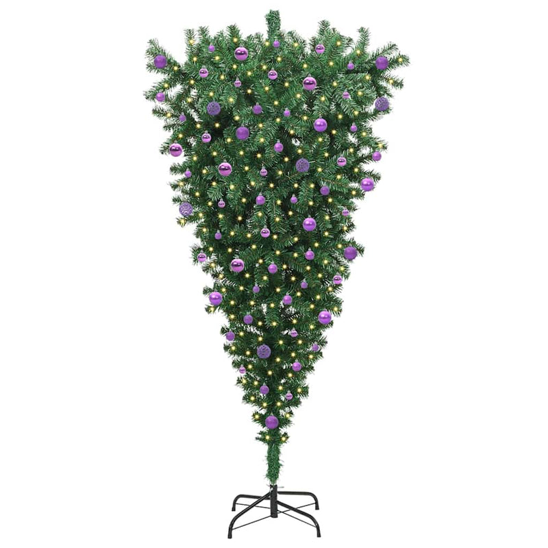 Chargez l'image dans la visionneuse de la galerie, Vidaxl ondersteboven kunst kerstboom met ballenset groen 210 cm pvc