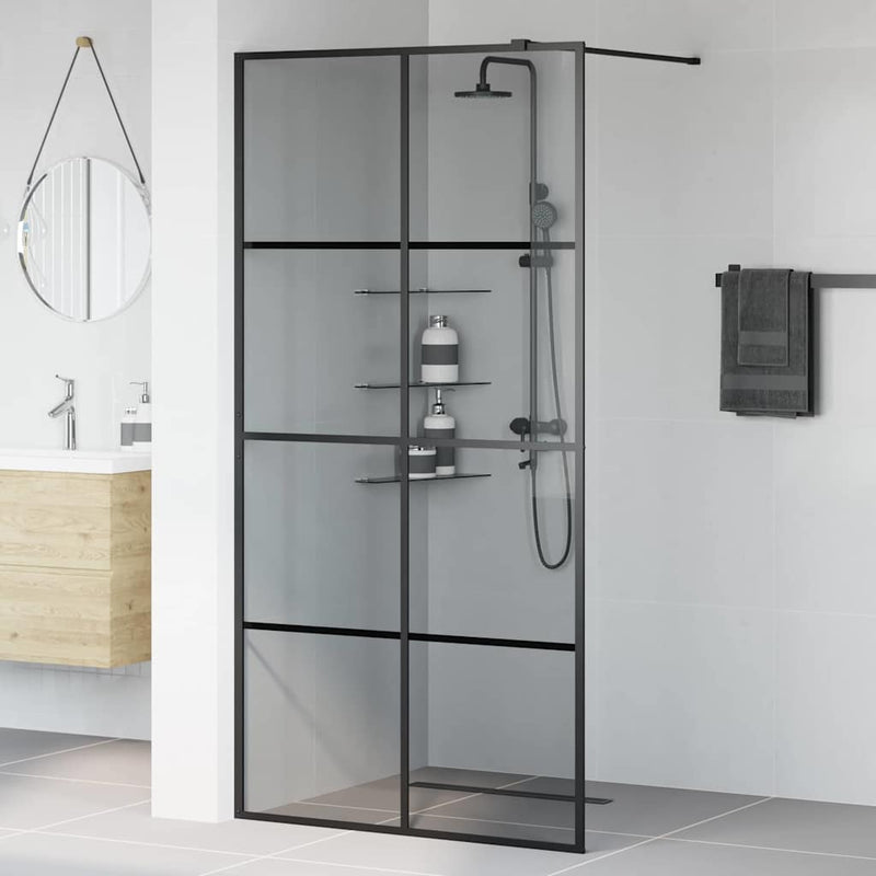 Afbeelding laden in galerijviewer, Vidaxl inloop douche wand zwart 100 x 195 cm gehard glas