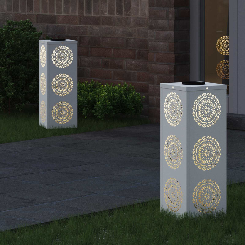 Chargez l'image dans la visionneuse de la galerie, Vidaxl solar led pad licht 2 pcs wit koudgewalst staal