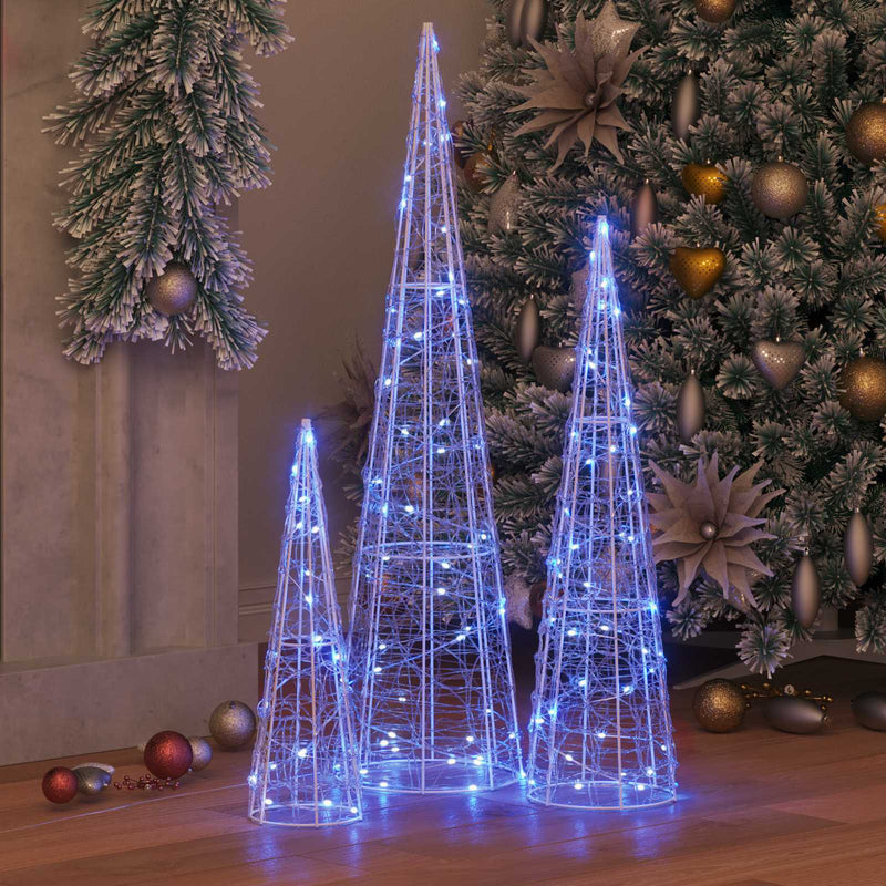 ギャラリービューアに画像をロードする, Vidaxl kerstboom met 90 led 3 pcs blauw 20 x 20 x 80 cm acryl