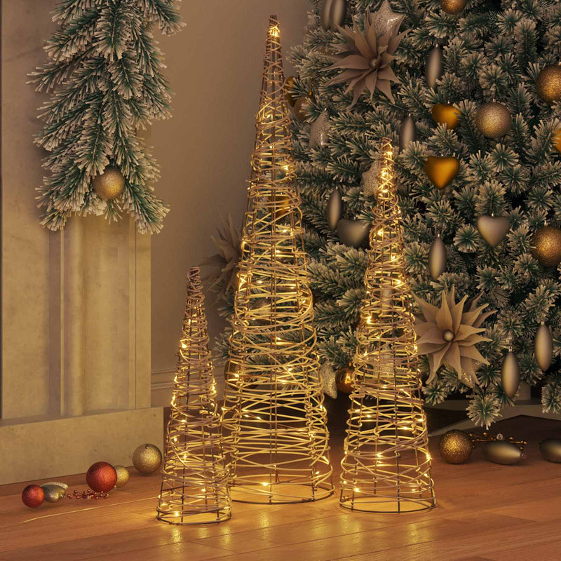 Chargez l'image dans la visionneuse de la galerie, Vidaxl kerstboom met 90 led 3 pcs warmwit 20 x 20 x 80 cm rattan