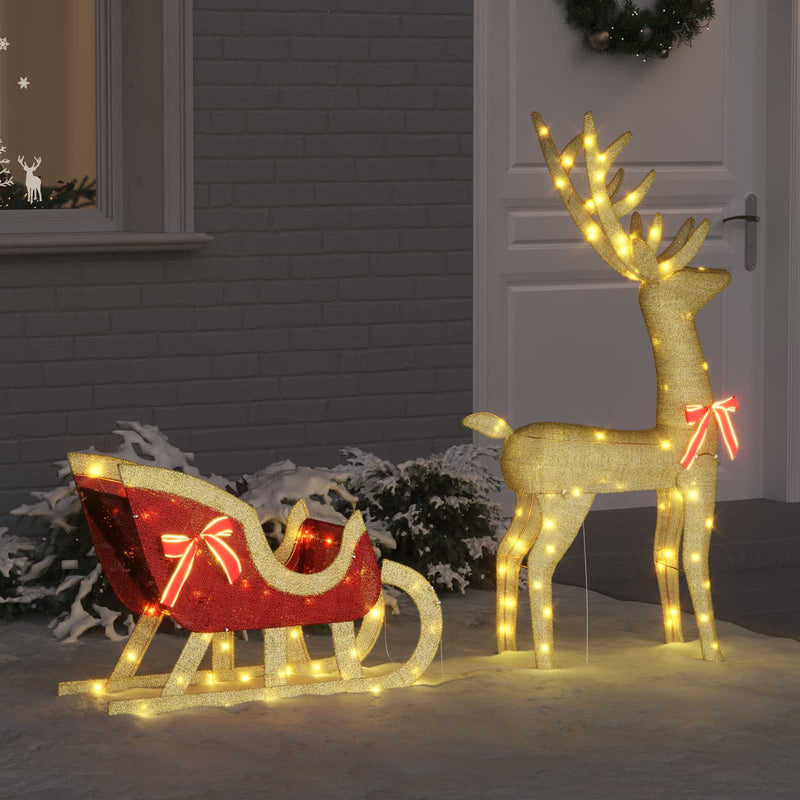 Chargez l'image dans la visionneuse de la galerie, Vidaxl rendier trek slede met 200 led warmwit 151 x 28 x 128.5 cm stof