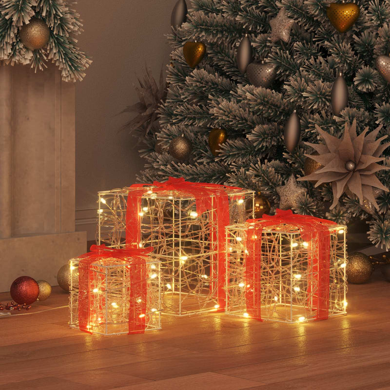 Chargez l'image dans la visionneuse de la galerie, Vidaxl cadeau doos met 60 led 3 pcs warmwit 20 x 20 x 20 cm acryl