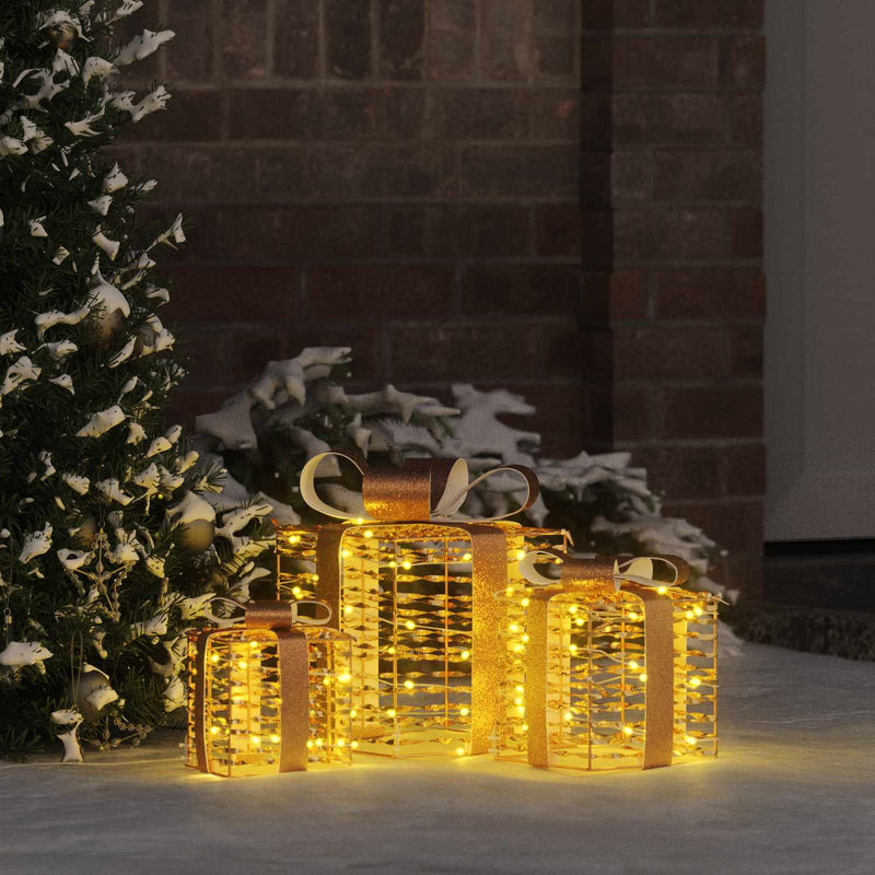 Chargez l'image dans la visionneuse de la galerie, Vidaxl cadeau doos met 60 led 3 pcs warmwit 20 x 20 x 20 cm pet