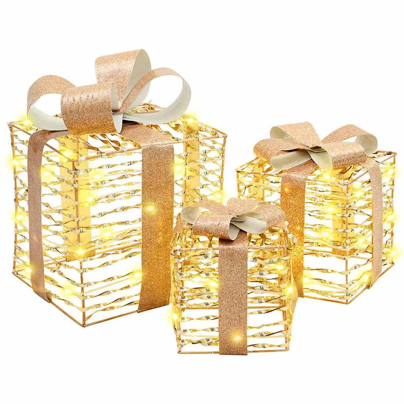 Chargez l'image dans la visionneuse de la galerie, Vidaxl cadeau doos met 60 led 3 pcs warmwit 20 x 20 x 20 cm pet