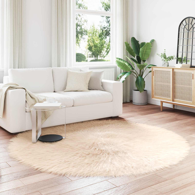 Afbeelding laden in galerijviewer, Vidaxl nep schapenvacht tapijt tafalla beige ø 200 cm polyester