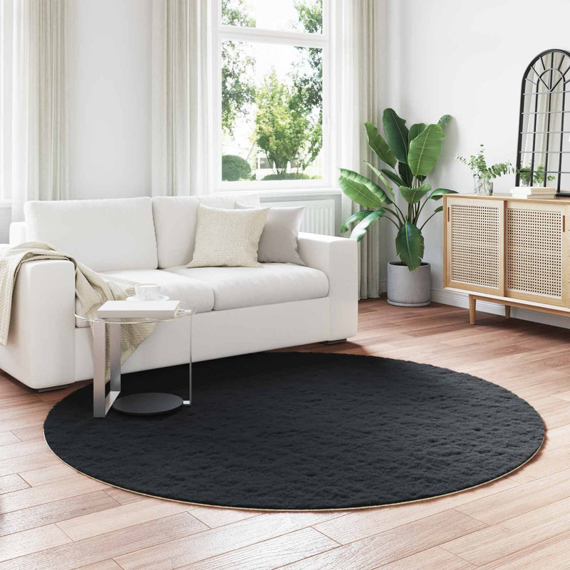 Afbeelding laden in galerijviewer, Vidaxl nep konijnenbont tapijt olite zwart ø 200 cm polyester