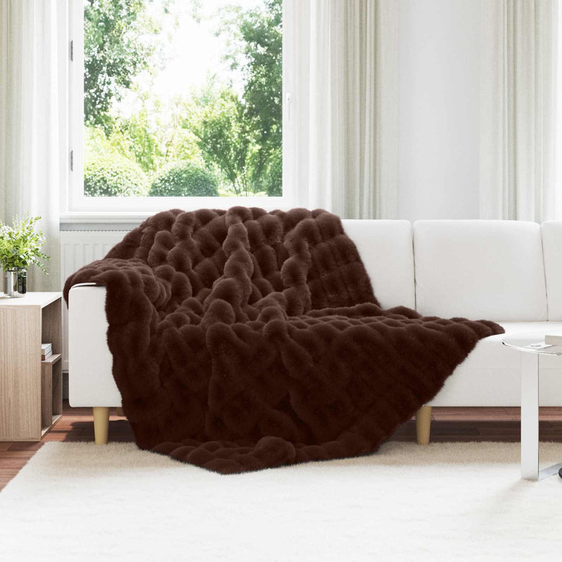 Afbeelding laden in galerijviewer, Vidaxl neppels konijnenbont deken olite kameel 150 x 220 cm polyester
