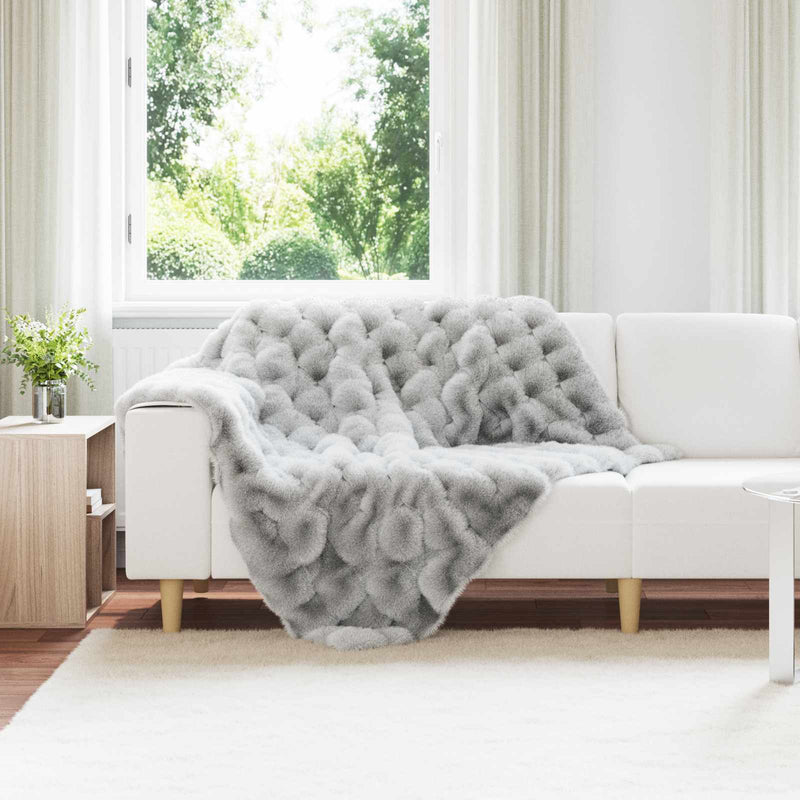 Afbeelding laden in galerijviewer, Vidaxl neppels konijnenbont deken olite grijs 130 x 150 cm polyester