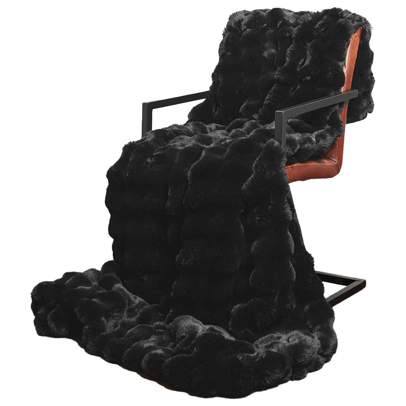 Afbeelding laden in galerijviewer, Vidaxl neppels konijnenbont deken olite zwart 220 x 240 cm polyester