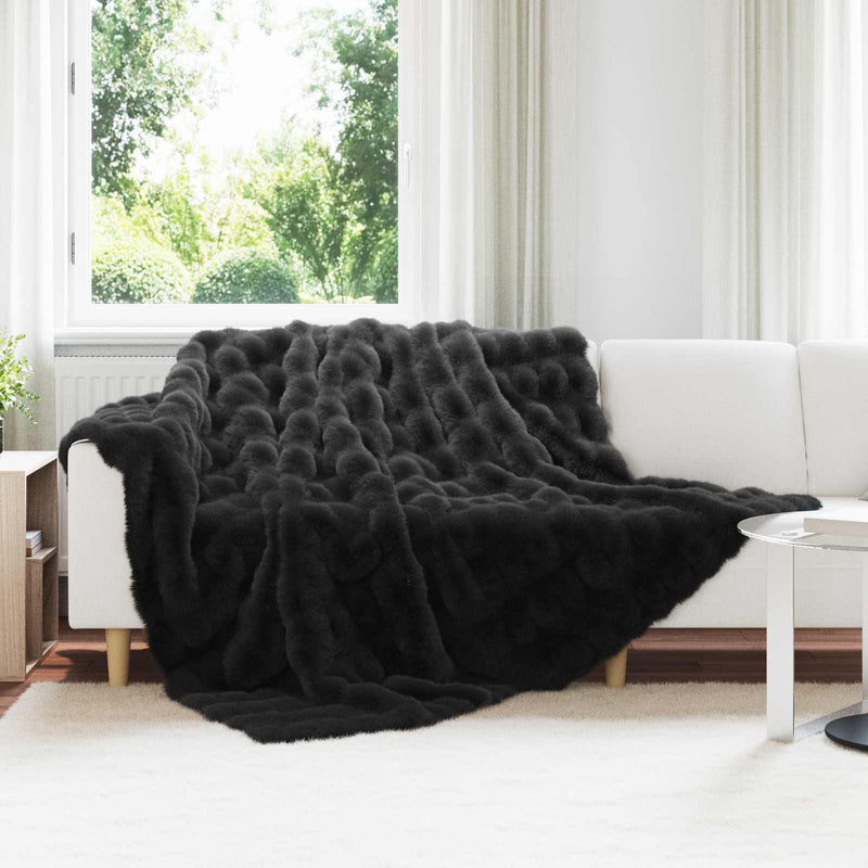 Afbeelding laden in galerijviewer, Vidaxl neppels konijnenbont deken olite 4 pcs zwart 240 x 270 cm