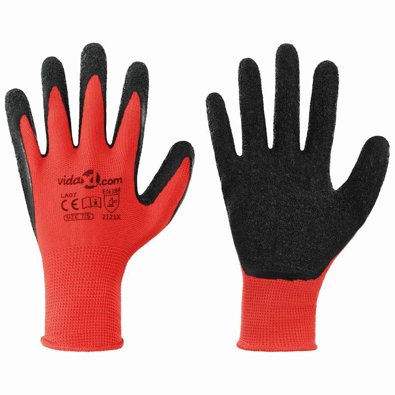 Afbeelding laden in galerijviewer, Vidaxl werkhandschoenen 24 pcs rood en zwart 7 s latexcoating