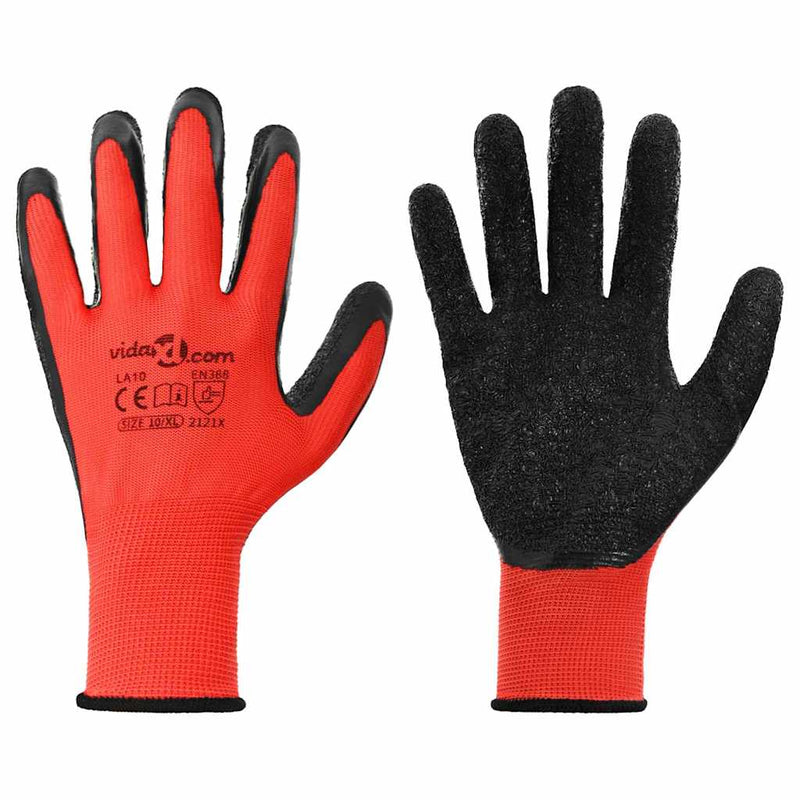 Afbeelding laden in galerijviewer, Vidaxl werkhandschoenen 12 pcs rood en zwart 10 xl latexcoating