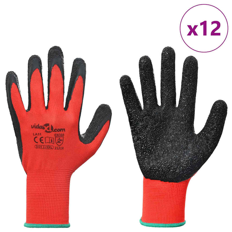 Afbeelding laden in galerijviewer, Vidaxl werkhandschoenen 12 pcs rood en zwart 11 xxl latexcoating