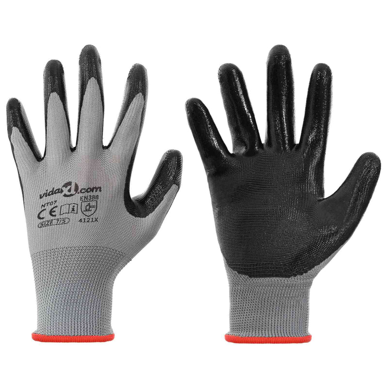 ギャラリービューアに画像をロードする, Vidaxl werkhandschoenen 12 pcs grijs en zwart 7 s polyester