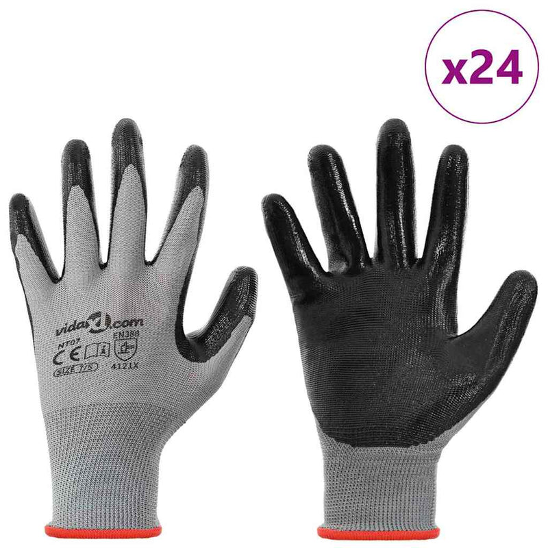 ギャラリービューアに画像をロードする, Vidaxl werkhandschoenen 24 pcs grijs en zwart 7 s polyester