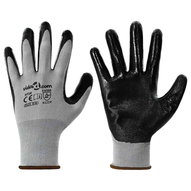 ギャラリービューアに画像をロードする, Vidaxl werkhandschoenen 12 pcs grijs en zwart 8 m polyester