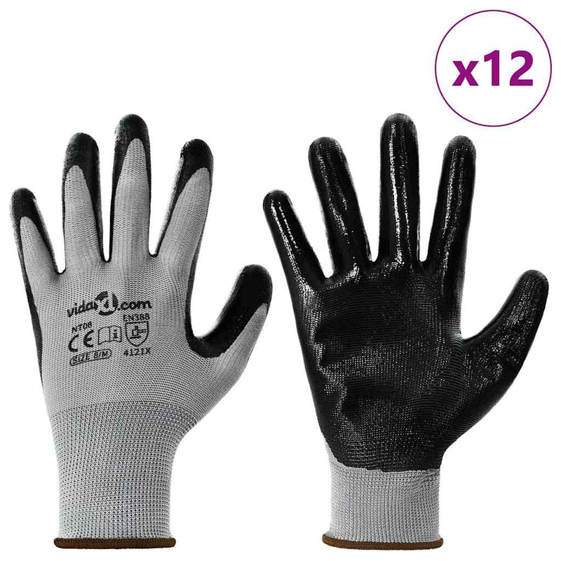 ギャラリービューアに画像をロードする, Vidaxl werkhandschoenen 12 pcs grijs en zwart 8 m polyester