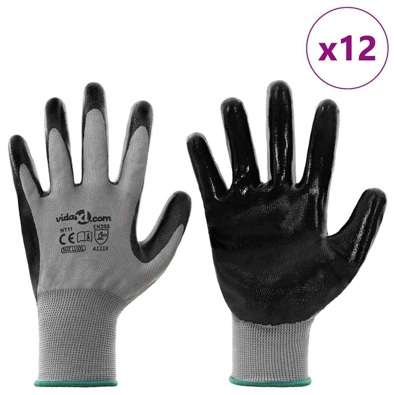 ギャラリービューアに画像をロードする, Vidaxl werkhandschoenen 12 pcs grijs en zwart 11 xxl polyester
