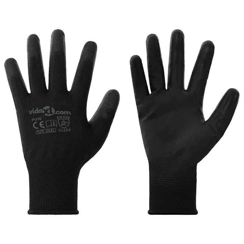 Chargez l'image dans la visionneuse de la galerie, Vidaxl werkhandschoenen 12 pcs zwart 10 xl polyester
