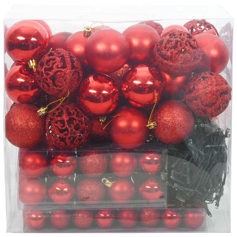 Afbeelding laden in galerijviewer, Vidaxl kerstbal set met 300 led 120 pcs rood kunststof