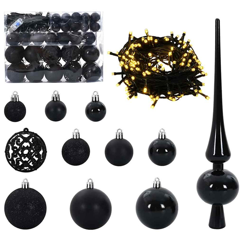 Chargez l'image dans la visionneuse de la galerie, Vidaxl kerstbal set met 150 led 61 pcs zwart kunststof