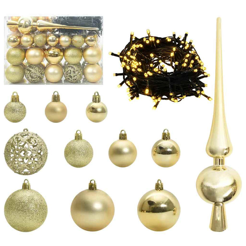 Chargez l'image dans la visionneuse de la galerie, Vidaxl kerstbal set met 150 led 61 pcs goud kunststof